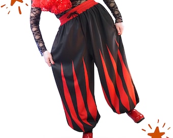 Baggy Pantaloons Snedskurna Tranbärsröda Svarta Jester Mamelucker Clownbyxor