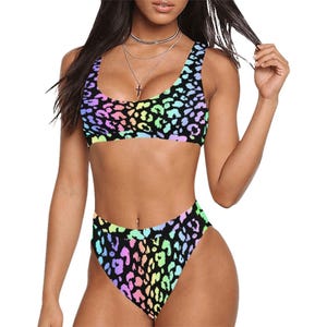 Lisa Gaga Pastel Rainbow Leopard Bikini
