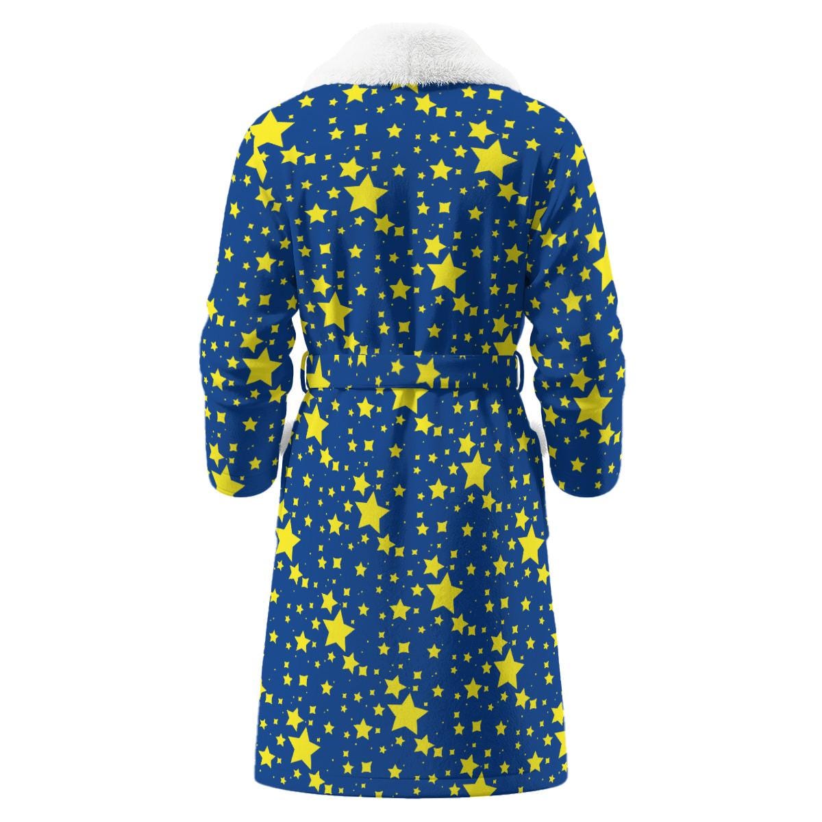 Night Stardust Borg Fleece Mens Bathrobe, Wizard Robe Blue With