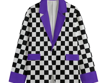 Manteau de costume de clown pour homme Checkers n Okie Dōke pour homme ! Veste de costume de cirque en coton damier noir et blanc du chapelier fou clowncore