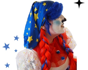 Phrygian Cap Night Stardust Blue Yellow Stars Jester Hat Dwarf Wizard Clown Beanie