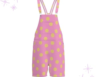 Pink n Butter Polkadots Shortie Overall, Nonbinary Clowncore Latzhose Strampler Pastel Soft Clown Polkadots