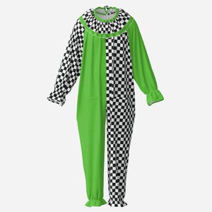 Circus Coveralls Half Lime Green Black White Check Clown Suit Costume Set