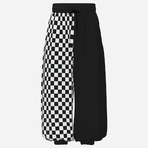 Baggy Pantaloons Pierrot Checker Split Clownbyxor Svarta och Vita