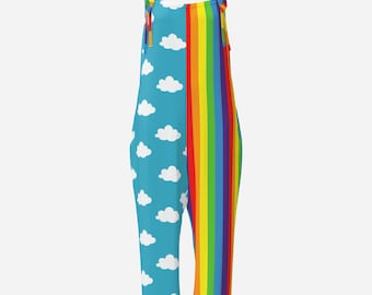 Balloony Braces Clouds n Rainbows Blue Sky Stripe Kidcore Clown Overalls Jumpsuit