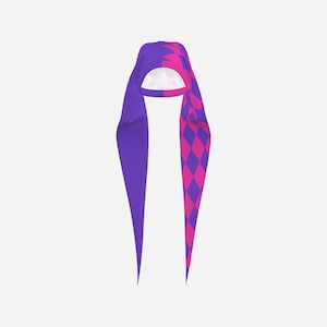Longster Hot Pink Purple Harlequin Split Jester Hat Satin Double Point Clown Cap