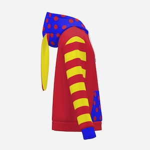 Bunny Hoodie Primary Dots Kidcore Röd Gul Blå Randig Clown Kaninöron Hoodie