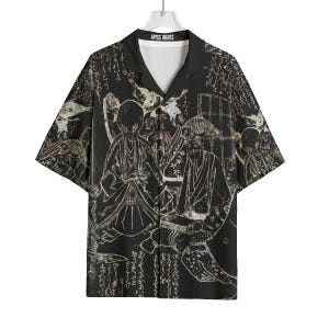 Ukiyo-e Cthulhu Hawaiian Shirt, Japanese Streetwear Men&#39;s Gothic Bowling Shirt