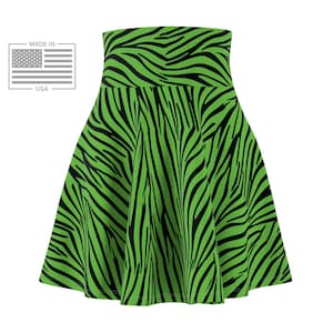 Cyber Tiger Scene Skirt, Zombie Lime Green Scenecore Scene Miniskirt Skater Mini USA made