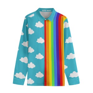 Clouds n Rainbows Cotton Button Down Shirt, Unisex Harajuku Clown Core Clothing