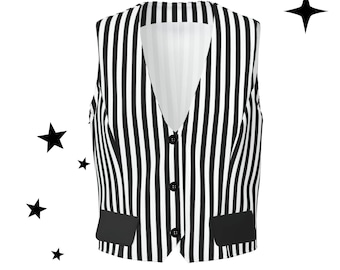 Pierrot Circus Stripe Black White Womens Vest, Womens Whimsigoth Clown Costume Waistcoat