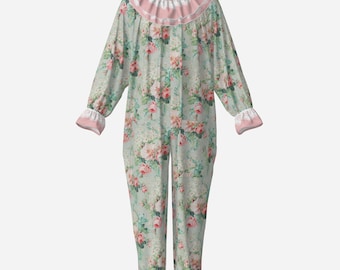 Mono de circo suave color verde azulado rosa té, traje de payaso holgado con cuello de volantes