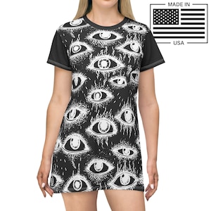 Weirdy Eye Dress, Womens Weirdcore Scene T Shirt Dress