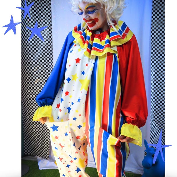 Circus Coveralls Clown Star Primary Color Stripe Professional Carnival Puffy Baggy Body Suit