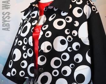 Googly Eyes Bolero, Whimsigoth Weirdcore Cropped Jean Jacket