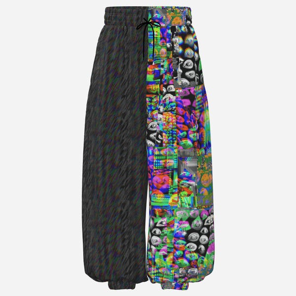 Pantalones holgados, efecto glitch abstracto, mancha de aceite, bufón, rave, payaso