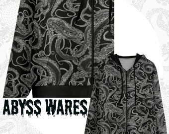 Xray Tentacle Zip Up Hoodie, Elegant Eldritch Horror Goth Jacket
