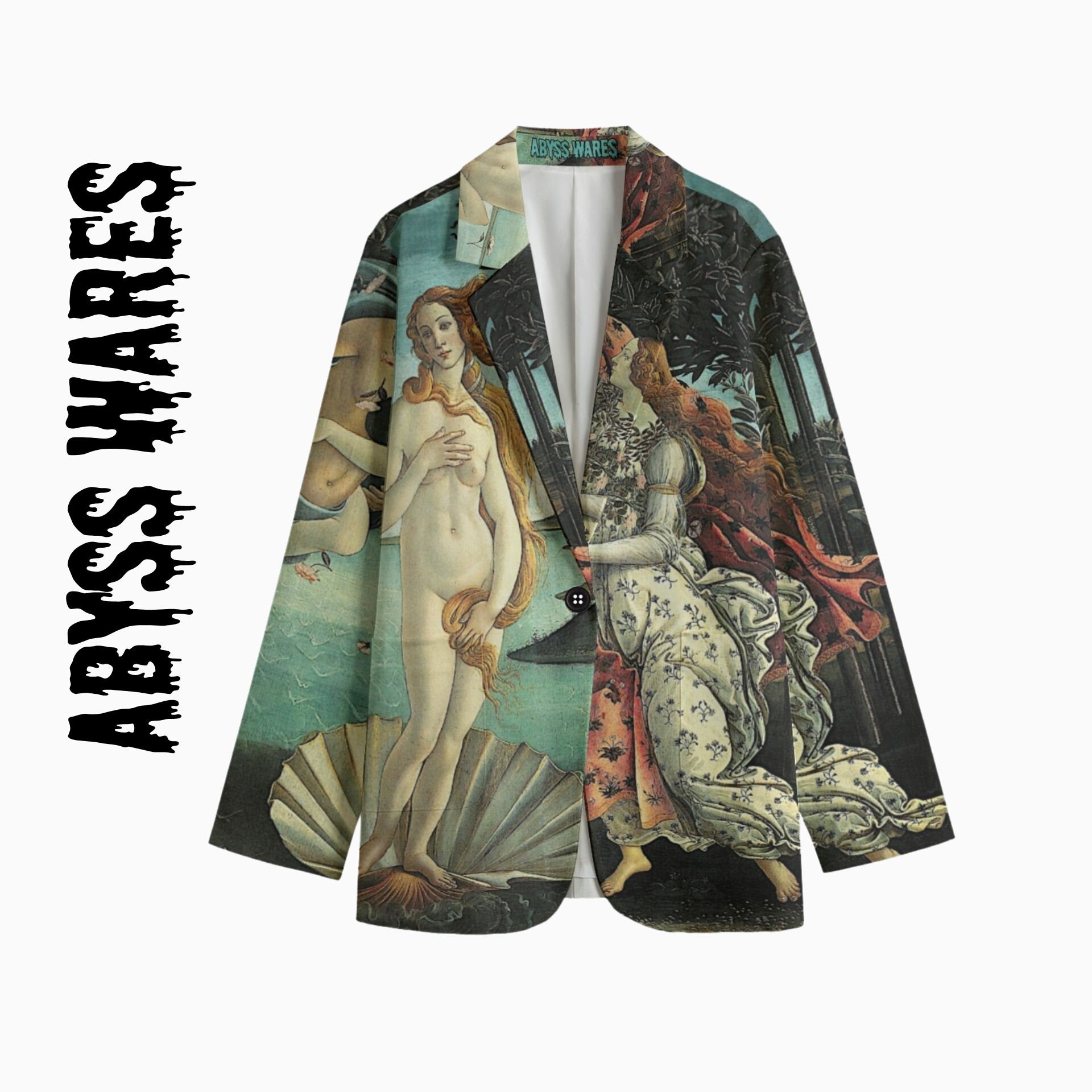 Aphrodite Blazer, Birth Of Venus Italian Renaissance Art Print Ocean Inspired Style Dinner Jacket Ancient Greek Divine Feminine Love Goddess