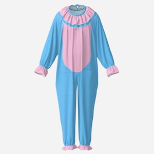 Circus Coveralls Dreamy Blue Light Pink Tummy Bear Clown Suit with Ruff Set
