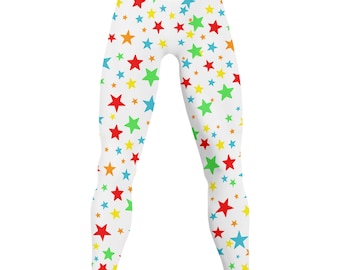Party Poobah Rainbow Stars Mens Leggings, Clown Core Running Tights Stagewear Hose
