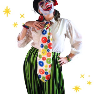 Big Ol' Buttons Clown Cravat, Circus Core Silly Fun Clowncore Accessories Costume Ascot Wide Satin Tie Graduation Stole Sash Belt