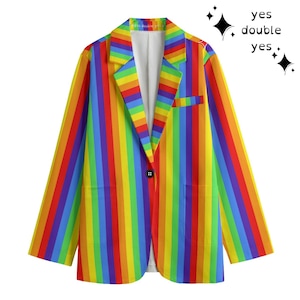 Regenbogen Blazer Damen Baumwollanzug Mantel, Clowncore Clothing Circuscore Pride Striped Decora Kidcore Abendkleidung Dinner Jacket