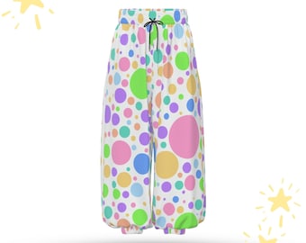 Softie Spots Clown Pants, Light Cooling Sport Waffle Knit Pastel Polkadot Baggy Poofy Pantaloons