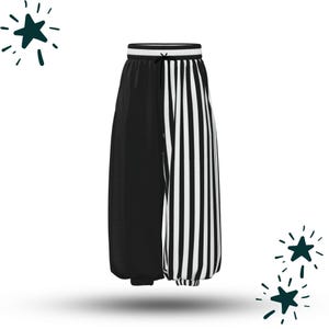 Baggy Pantaloons Pierrot Jester Split Randig Halv Svart Clowncore Dark Circus Carnival Whimsigoth Mamelucker Clownbyxor