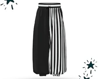 Baggy Pantaloons Pierrot Jester Split Randig Halv Svart Clowncore Dark Circus Carnival Whimsigoth Mamelucker Clownbyxor