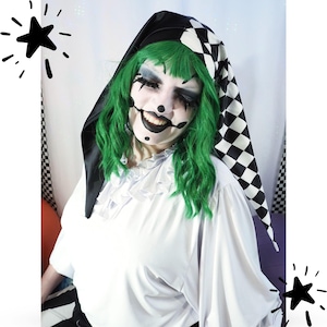 Longster Pierrot Harlequin Black Split Luxury Silky Satin Jester Hat Medieval Clown Cap