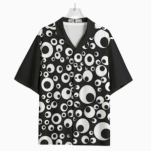Camisa de bolos con ojos saltones por todas partes, estilo Weirdcore para hombre