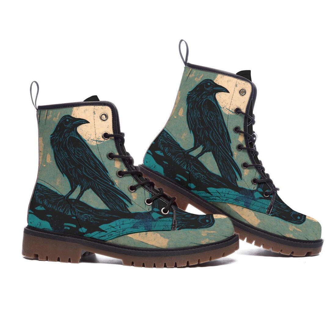 Moss Wood Raven Combat Boots Nonbinary Witchy Forestcore Crow Crowcore ...