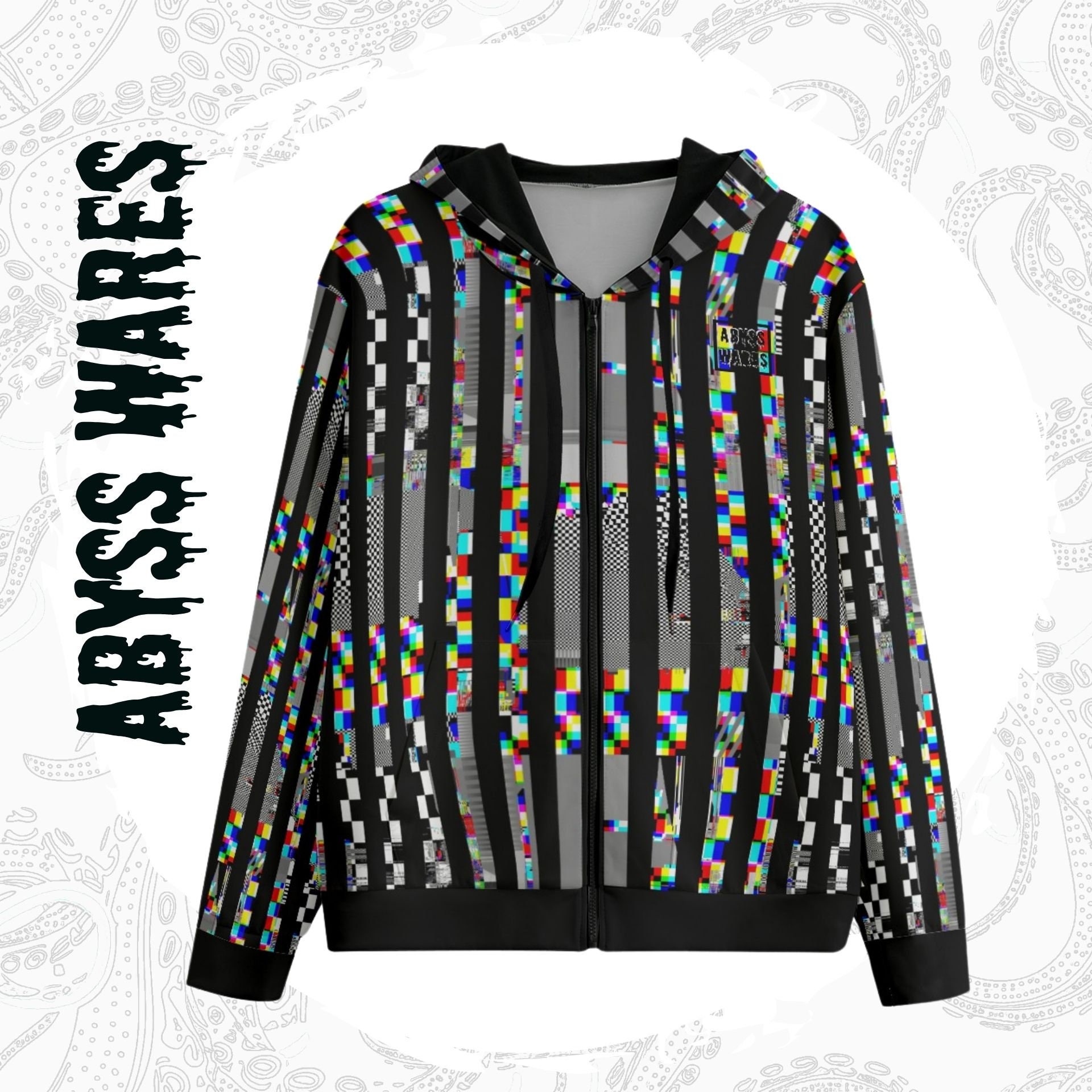 Glitch Stripe Zip up Cotton Hoodie, Scenecore Whimsigoth Cyberpunk