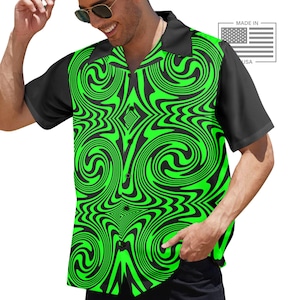 Cyber Swirl Bowling Shirt, Mens Trippy Ravewear Button Up