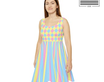 Vestido de payaso Dreamy Marshmallow, hecho en EE. UU., Cutecore, vestido de tirantes estilo arlequín con rayas pastel, estilo hada kei, estilo skater y estilo kidcore.