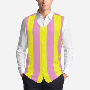 Vier Vest Lemonade Stripe Pink Yellow Jester Mens 4-Pocket Clown Waistcoat