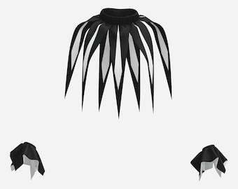 Jester Collar Cuffs Black White Slashed Silky Satin Pointed Cowl Neckpiece Set