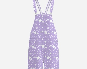 Shortie Overalls Yume Lavender Stardust Pastel Purple White