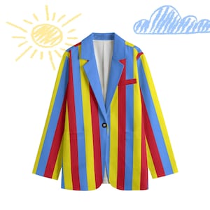 Cappotto da clown a righe primarie Puppet Hut, giacca in cotone fantasia Clowncore Blazer rosso giallo blu Abbigliamento da clown professionale