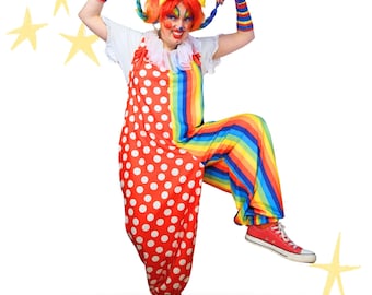 Balloony Braces Dotty Rainbow Polkadot Stripe Baggy Overalls Clown Jumpsuit