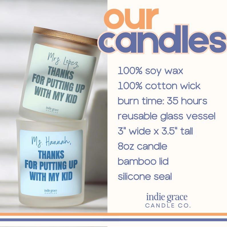 Custom Teacher Candle Thanks for Putting up With My Kid Soy Candle for ...