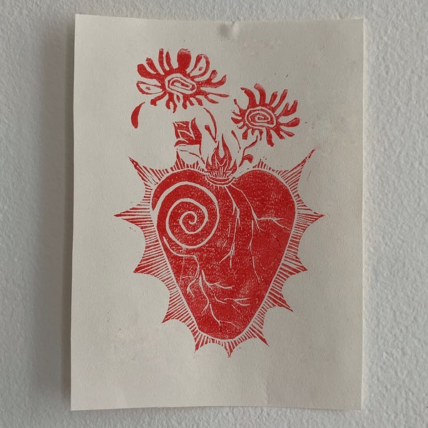 Heart Linocut Etsy