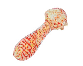 Hand Blown Inside Out Color Changing California Made Glass Pipe with Latticino Design, Beautiful red and White Borosilicate Glass