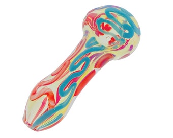 Hand Blown Inside Out Color Changing California Made Glass Pipe with Two Tone Cane Work Design
