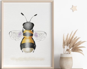 Cute Bumblebee Nursery Print, Bumblebee Nursery Decor, Watercolor Wall Art, Printable Nursery Art, Bee, Kids Room Decoration, Digital Prints