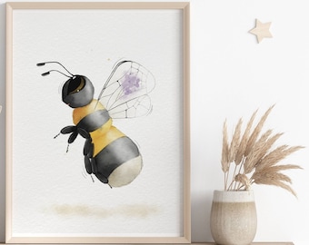 Hummel Kinderzimmer Druck, Hummel Kinderzimmer Dekor, Aquarell Wandkunst, druckbare Kinderzimmer Kunst, Biene, Kinderzimmer Dekoration, Digitaldrucke