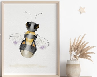 Hummel Kinderzimmer Druck, Hummel Kinderzimmer Dekor, Aquarell Wandkunst, druckbare Kinderzimmer Kunst, Biene, Kinderzimmer Dekoration, Digitaldrucke