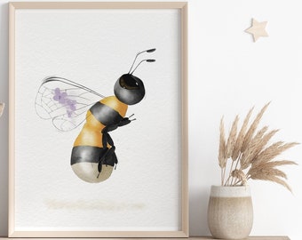 Cute Bumblebee Nursery Print, Bumblebee Nursery Decor, Watercolor Wall Art, Printable Nursery Art, Bee, Kids Room Decoration, Digital Prints
