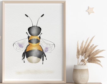 Cute Bumblebee Nursery Print, Bumblebee Nursery Decor, Watercolor Wall Art, Printable Nursery Art, Bee, Kids Room Decoration, Digital Prints