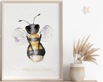 Cute Bumblebee Nursery Print, Bumblebee Nursery Decor, Watercolor Wall Art, Printable Nursery Art, Bee, Kids Room Decoration, Digital Prints